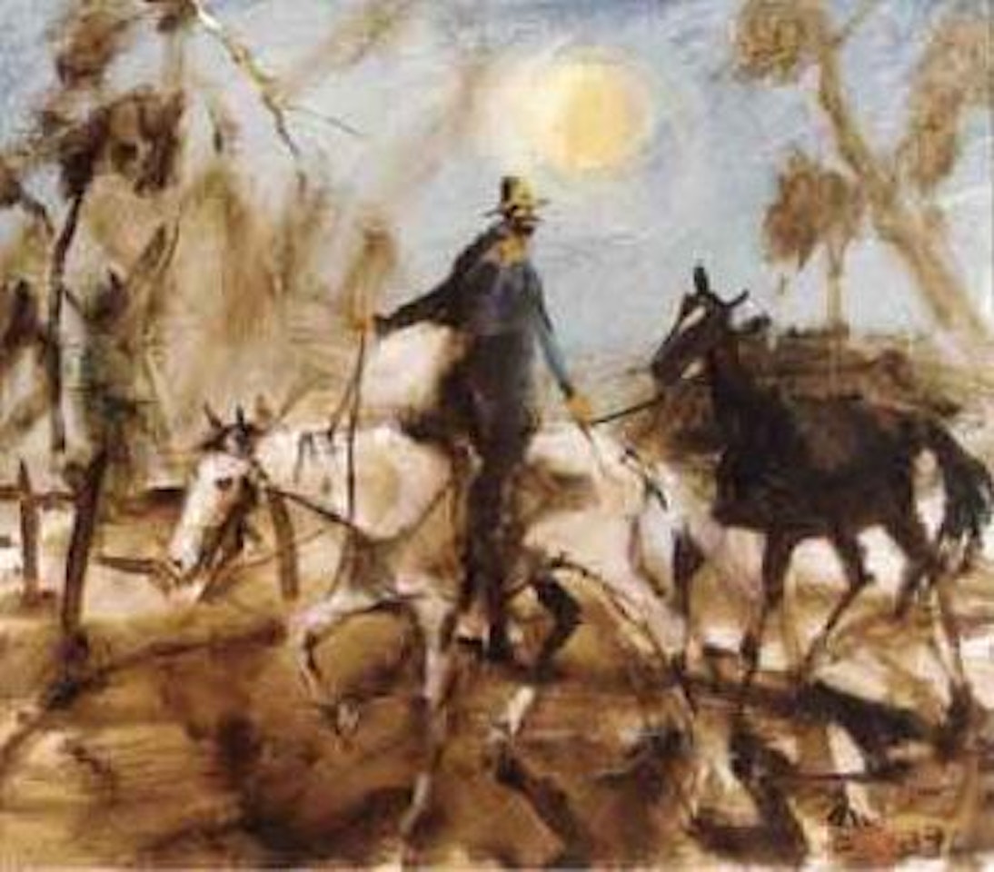 Ned Kelly on his mare Mirth, stealing a horse by Hugh Sawrey