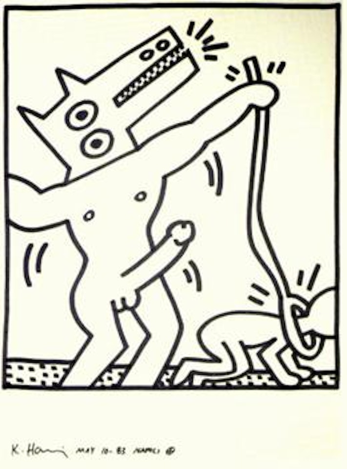 Monster with man on a leash by Keith Haring