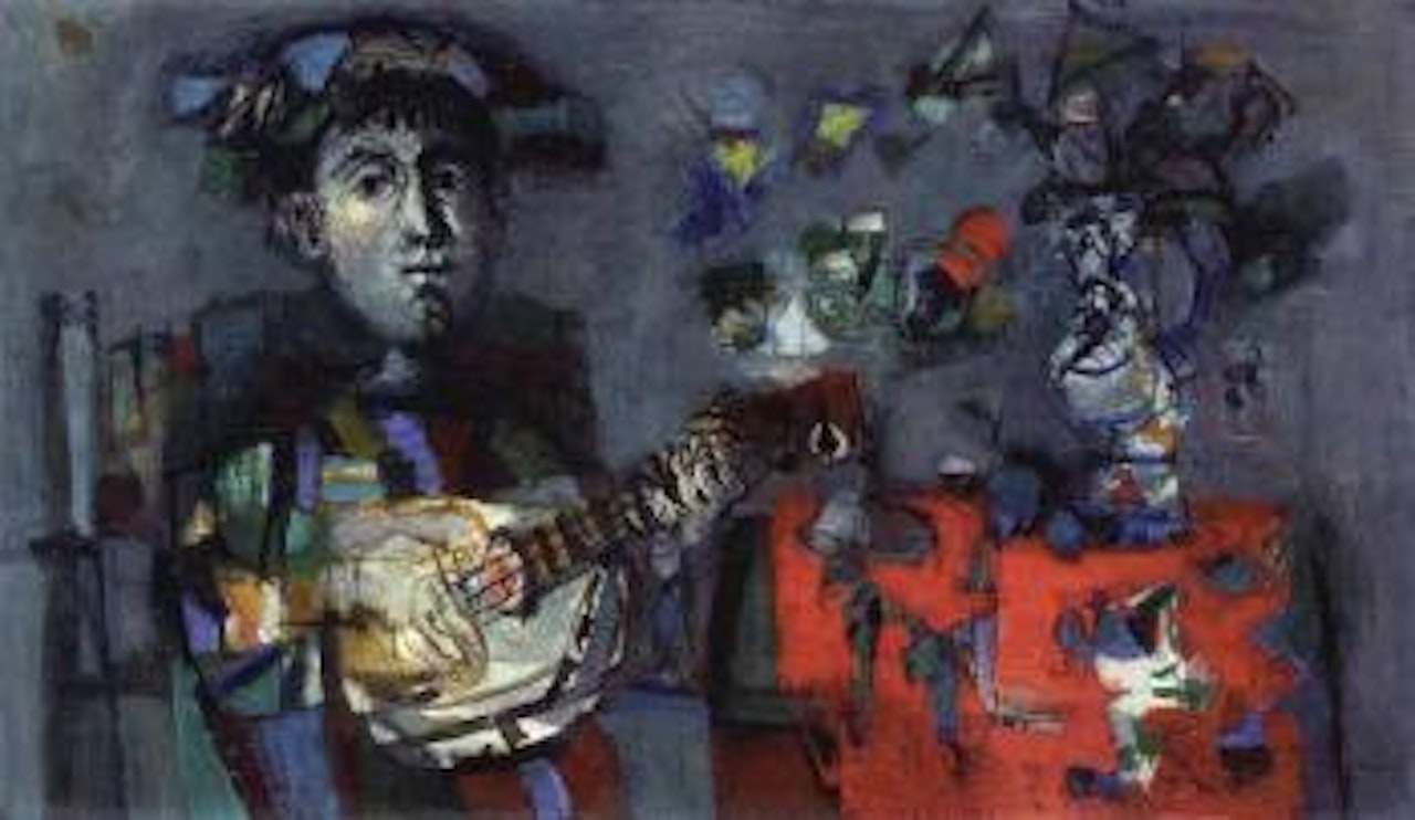 Girl playing a guitar by Antoni Clavé