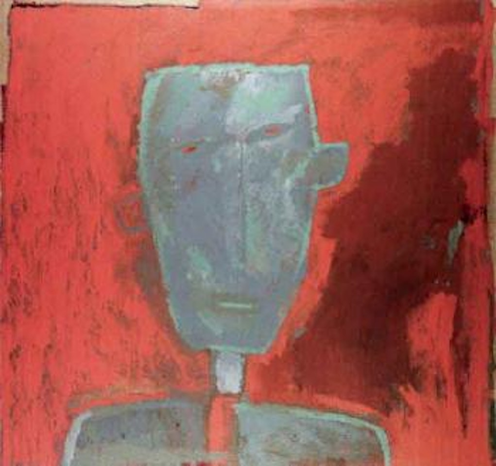 Face on red background by James Brown