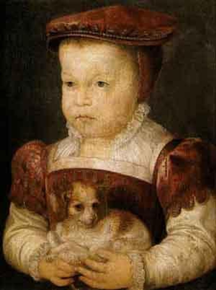 Portrait of young boy with his dog by Attributed to Francois Clouet