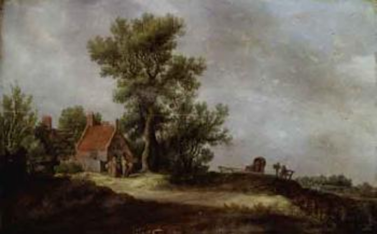 Landscape with peasants by cottage by Jan van Goyen