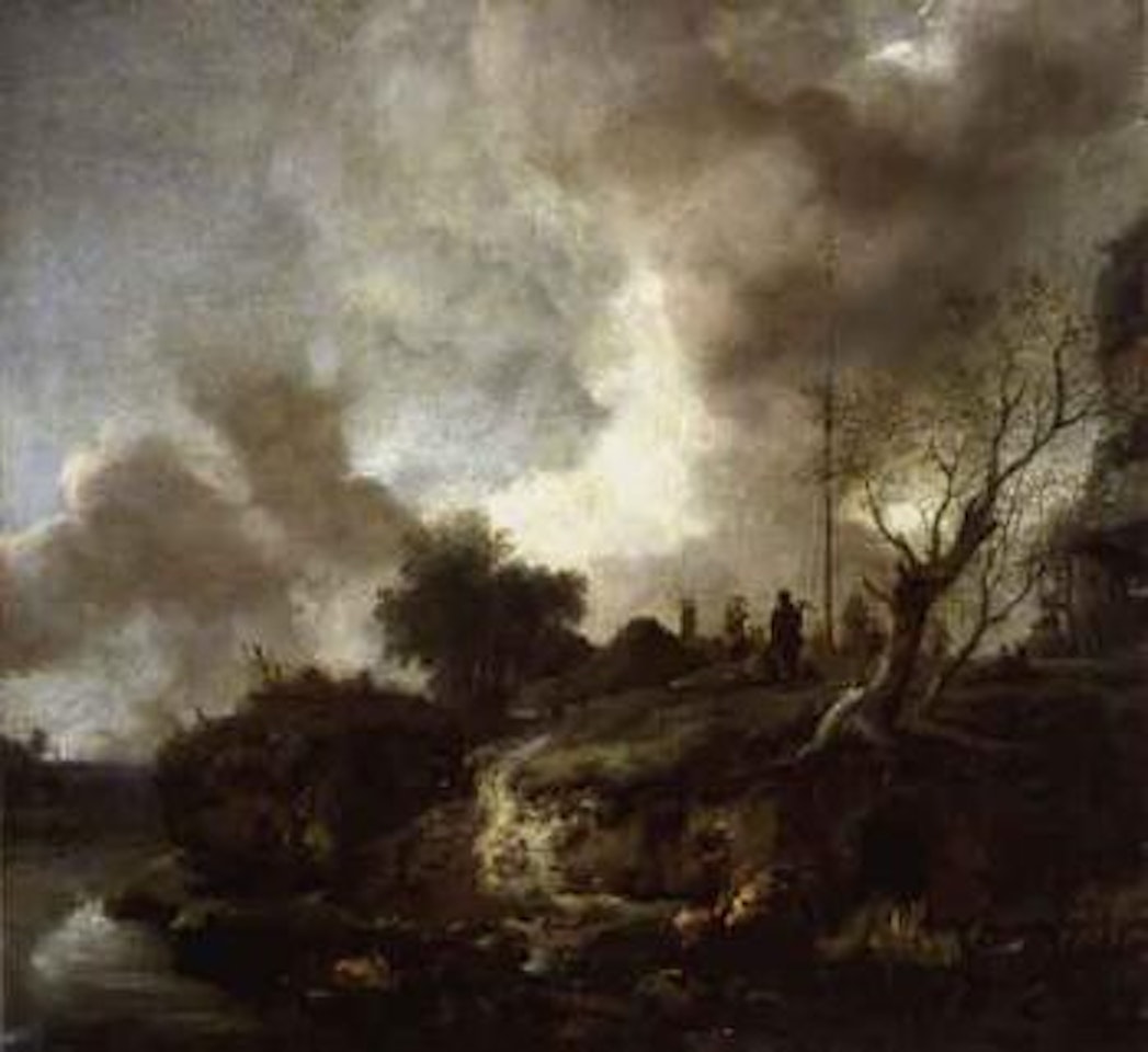 Landscape with river and figures by Philips Wouwerman