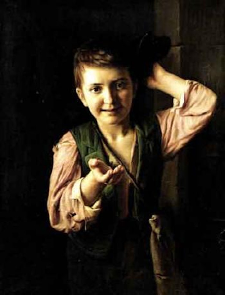 Young beggar boy by Russian School