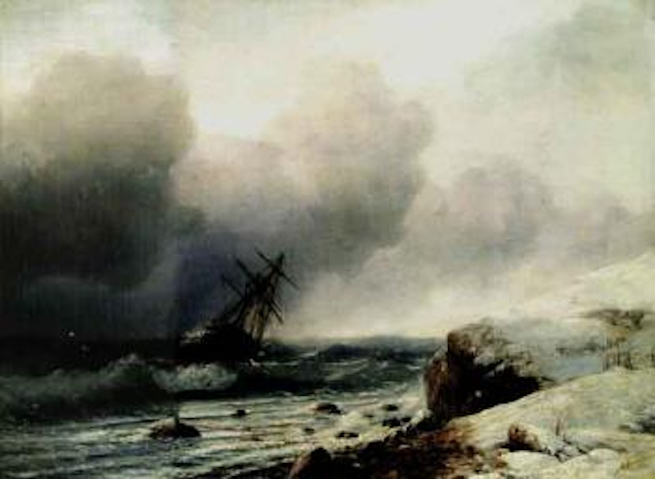 Shipwreck by snowy shore by Ivan Konstantinovich Aivazovsky