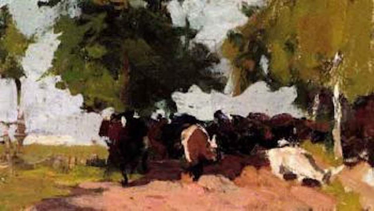 Cattle on a track by Konstantin Alekseevich Korovin