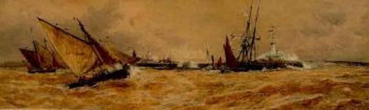 Blustery day off the harbour mouth Boulogne by Thomas Bush Hardy