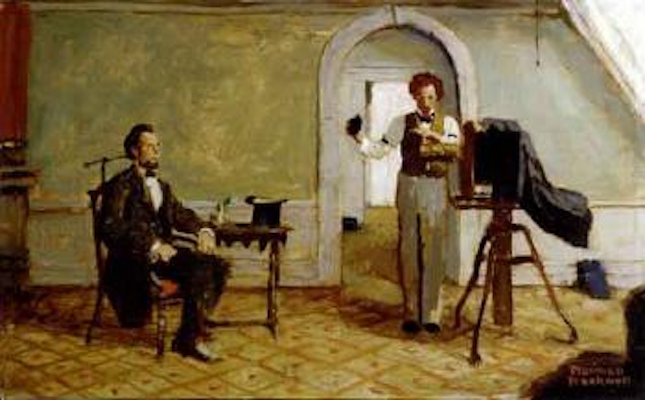 Abraham Lincoln posing for a portrait by Norman Rockwell