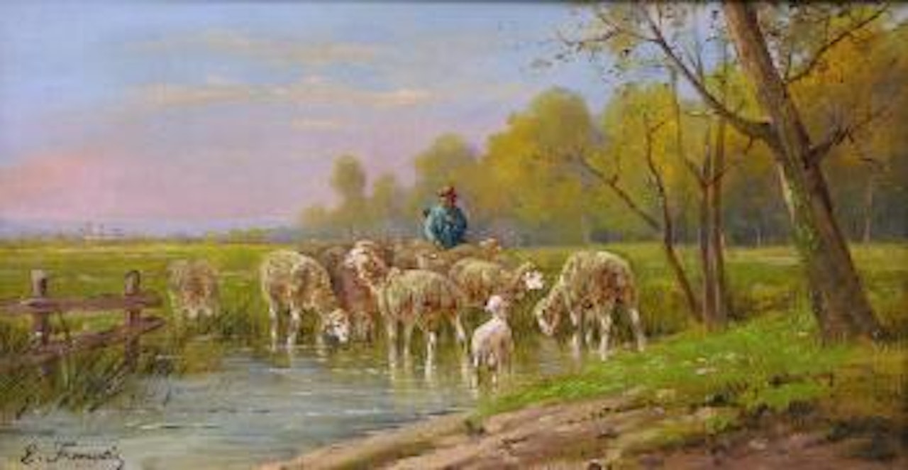 Country scene with shepherd by Eugene Fromentin