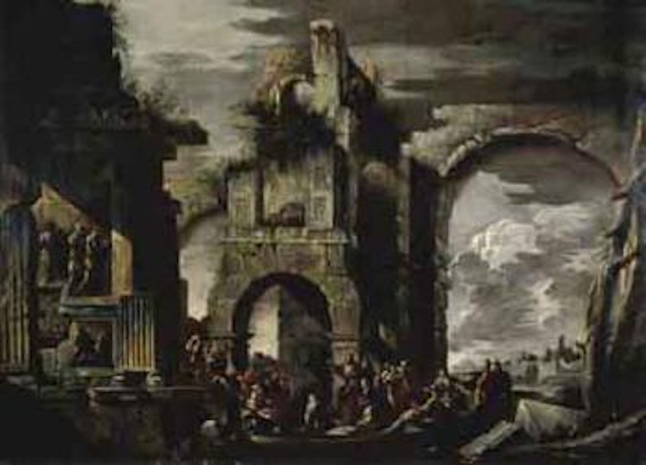 Italian landscape with ruins by Italian School