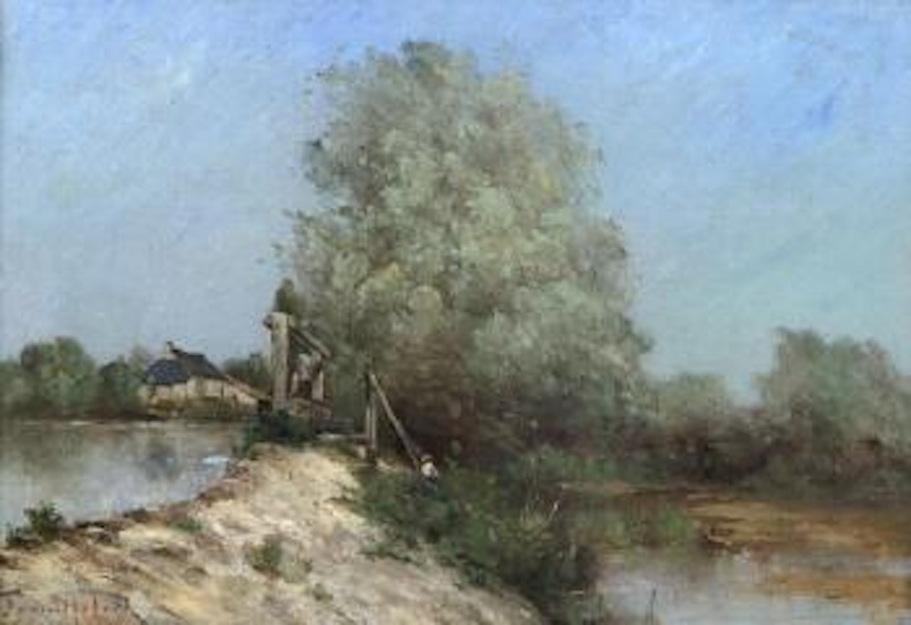 Pecheur a la ligne pres de la vanne by Paul Désiré Trouillebert