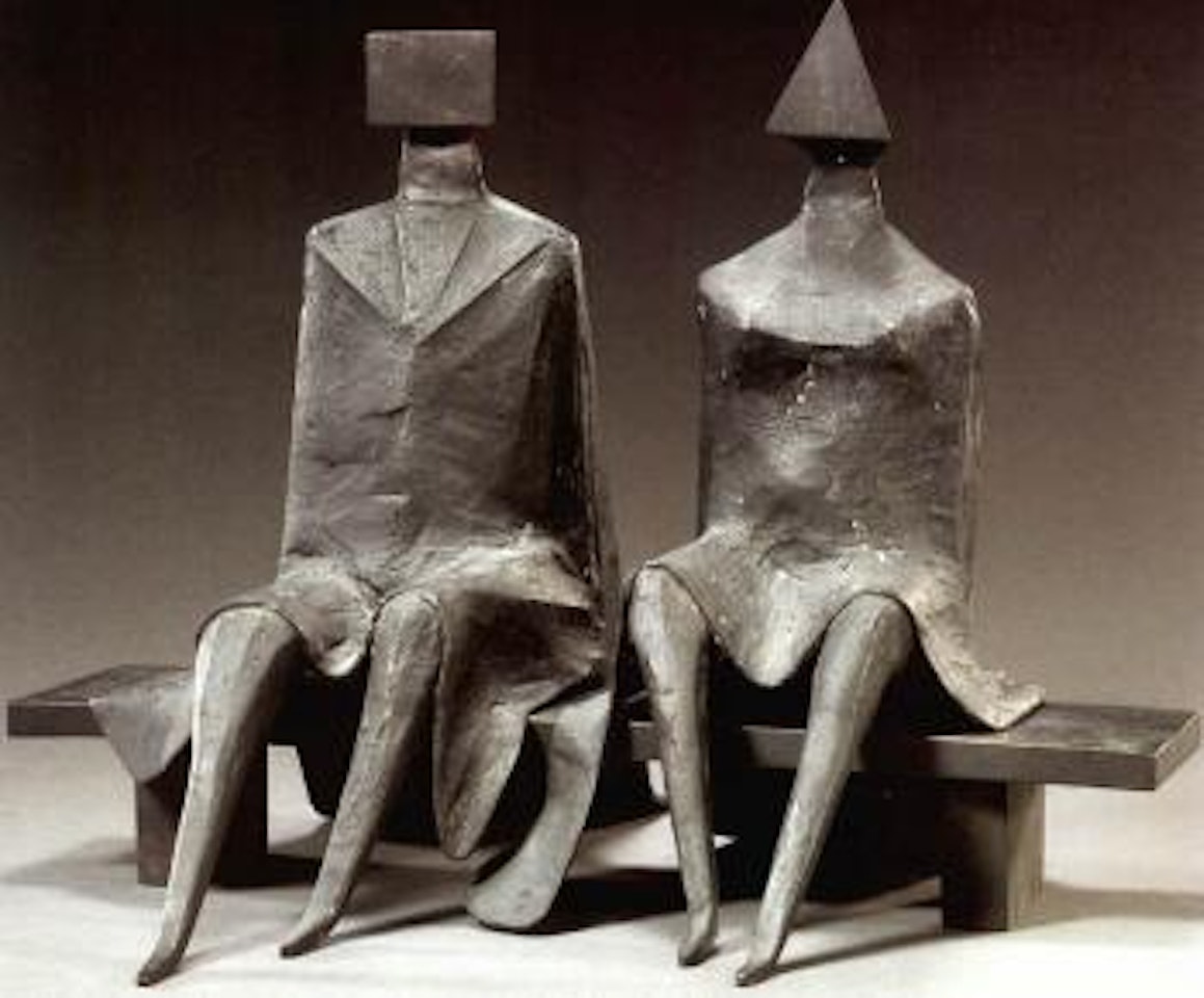 Sitting couple on bench by Lynn Chadwick
