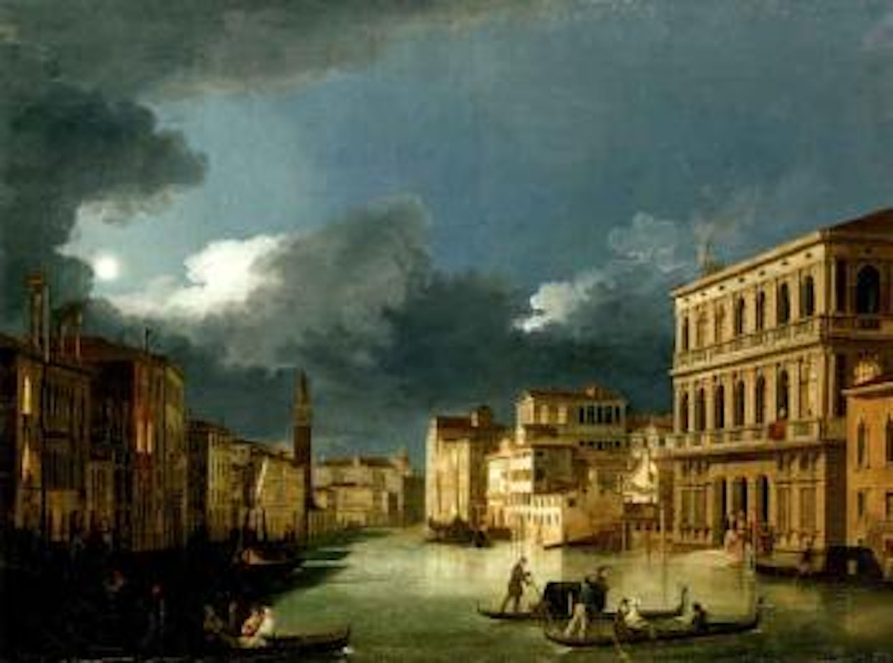 The Grand Canal, Venice, by moonlight with figures in gondolas by Giuseppe Bernardino Bison