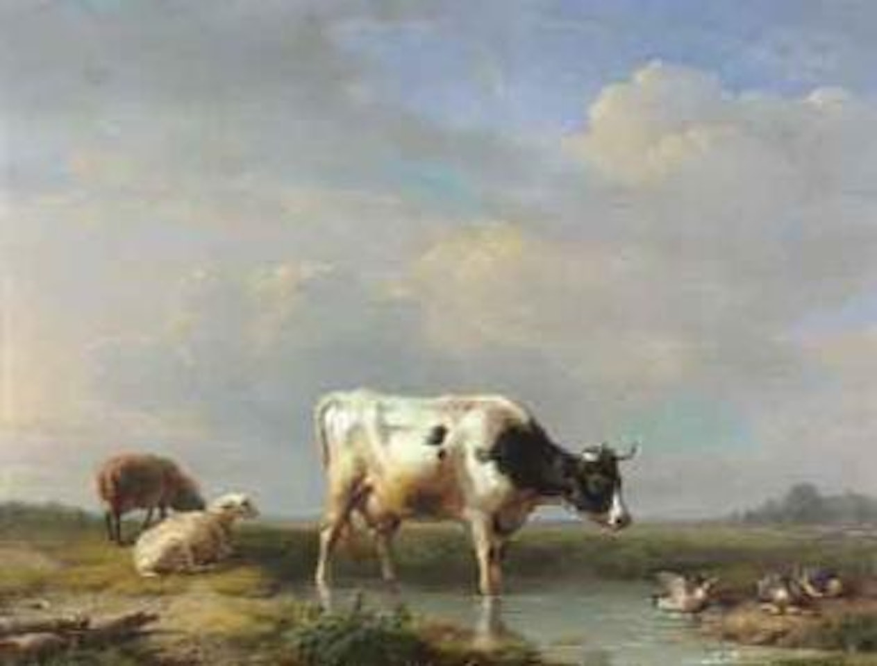 Cows and sheep in meadow by Eugène Joseph Verboeckhoven