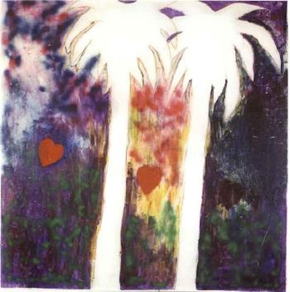 Two palm trees and two hearts by Mario Schifano