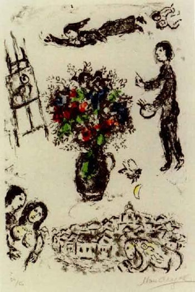 Bouquet over the town by Marc Chagall