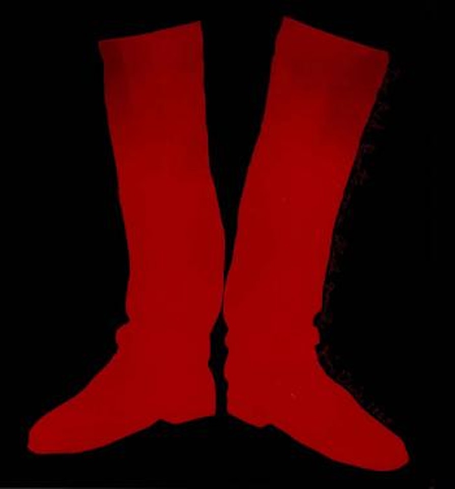 Two red boots on a black background by Jim Dine