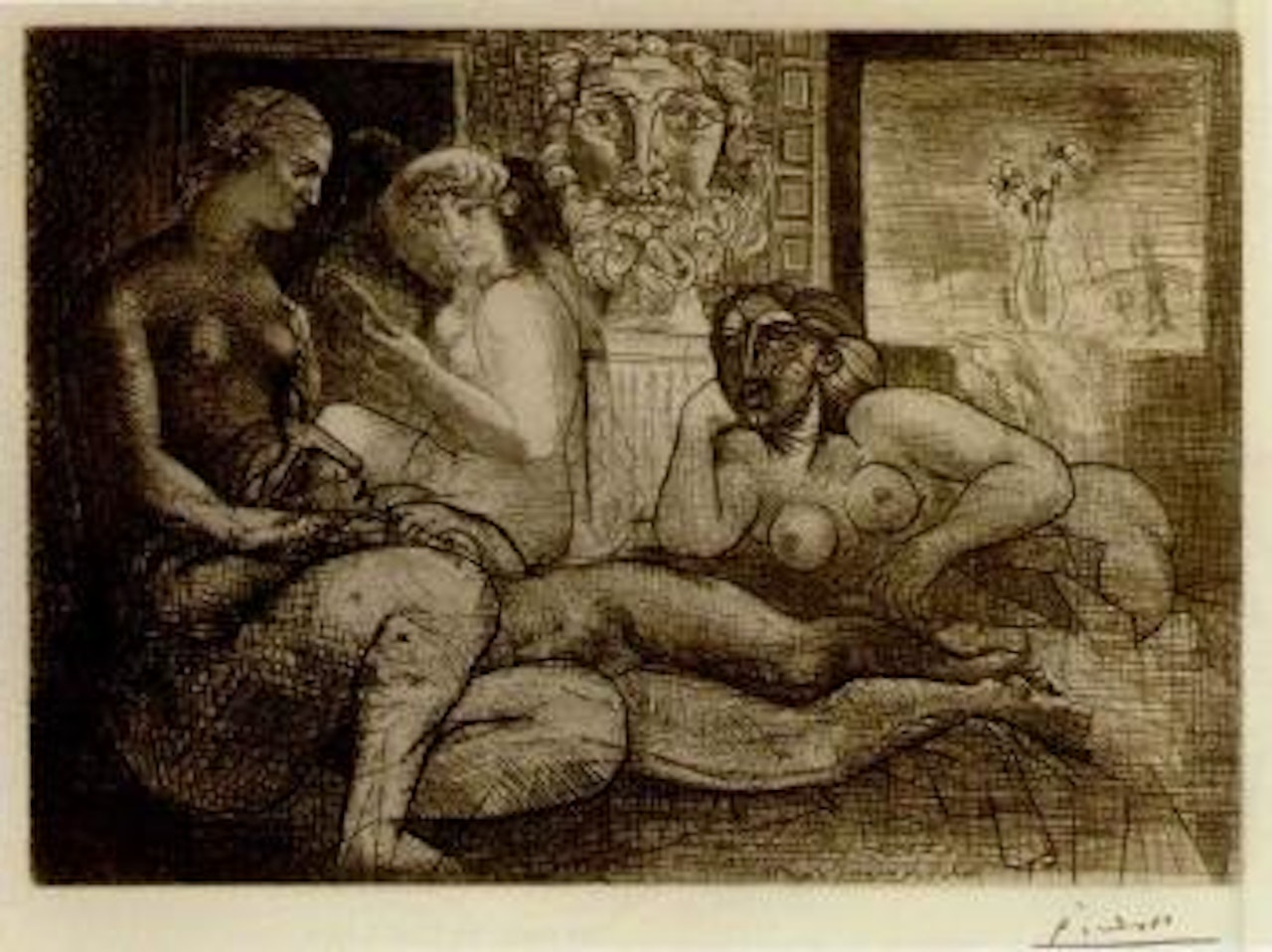 Quatre femmes nues et tete sculptee by Pablo Picasso