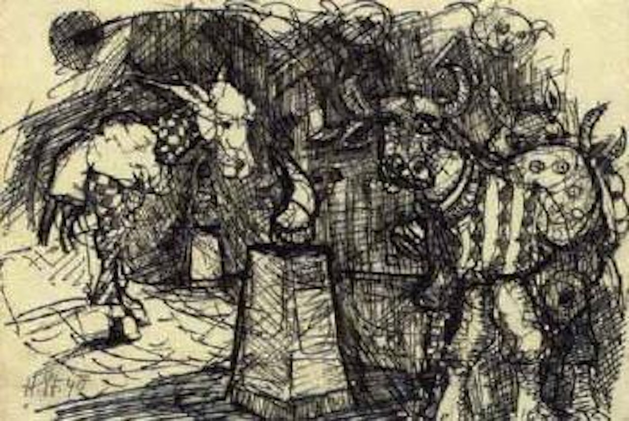 Donkey and cow in a performance by Hans Staudacher