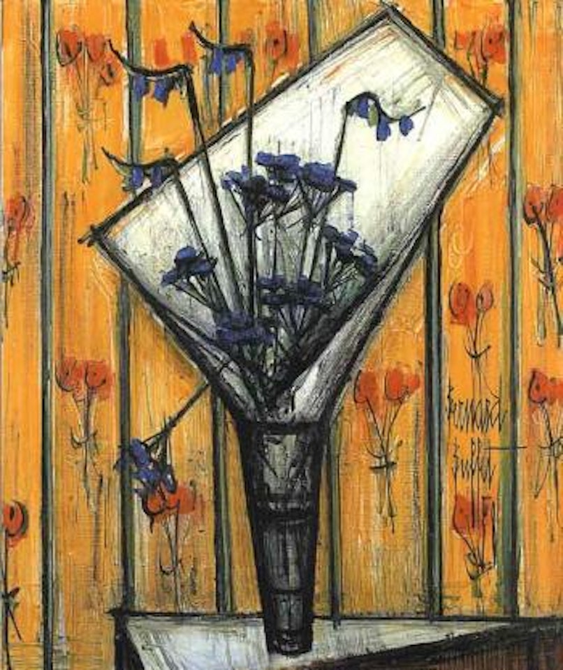 Vase de fleurs sur fond de tapisserie by Bernard Buffet