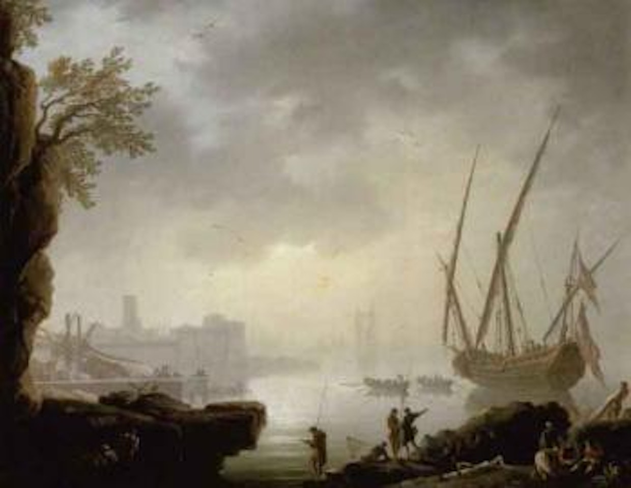 Coastal landscape with harbour by Claude Joseph Vernet