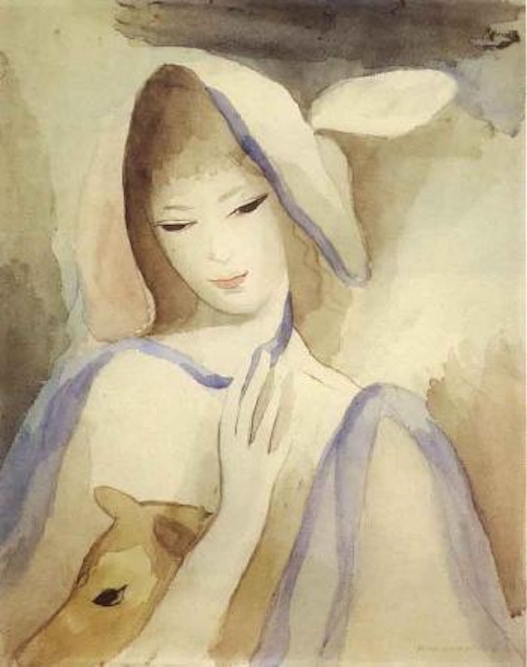 Jeune femme tenant une biche by Marie Laurencin