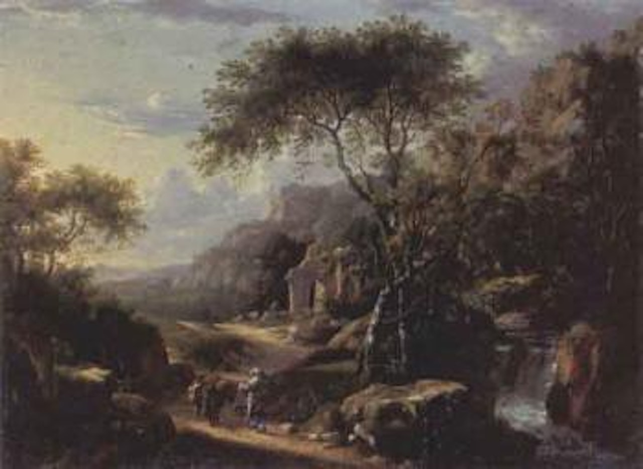 River landscape with traveller and ruins by Jan Both