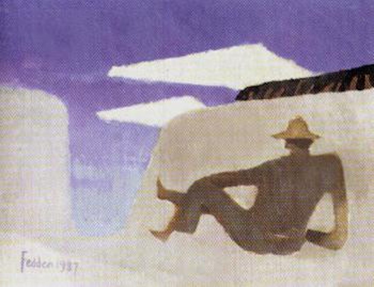 Landscape with seated male by Mary Fedden