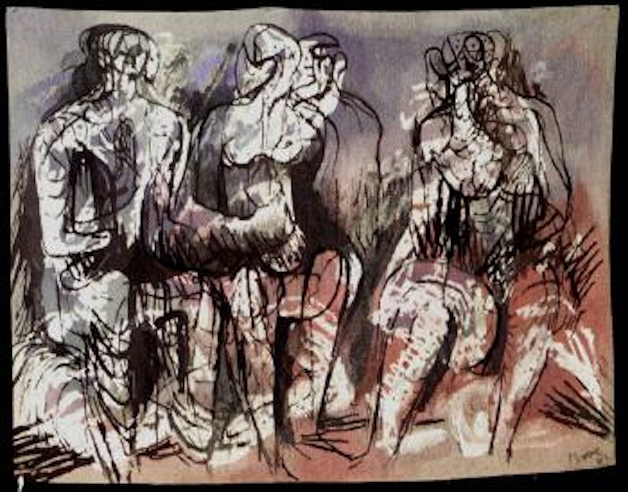 Three seated figures by Henry Moore