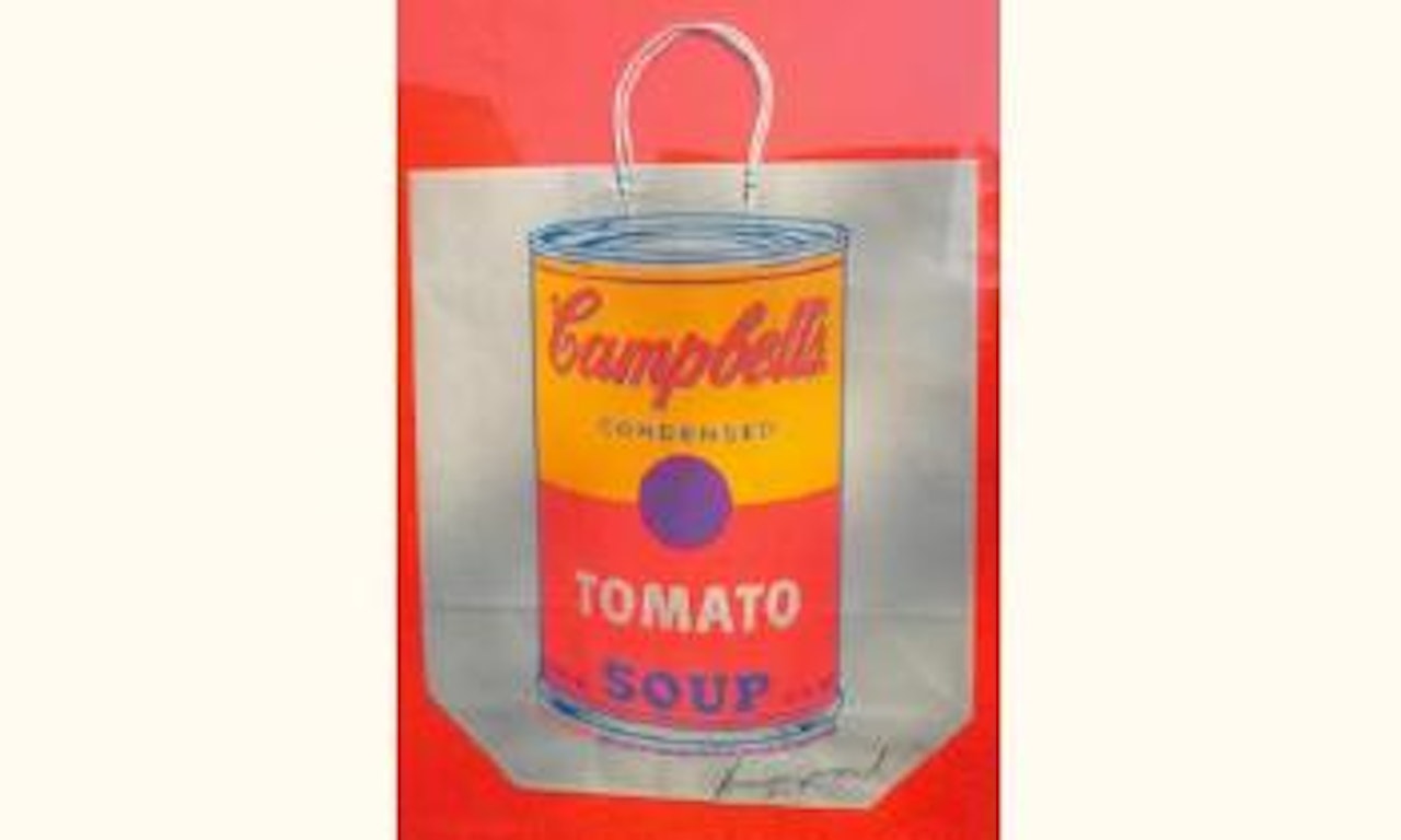 Campbell's soup can on shopping bag by Andy Warhol