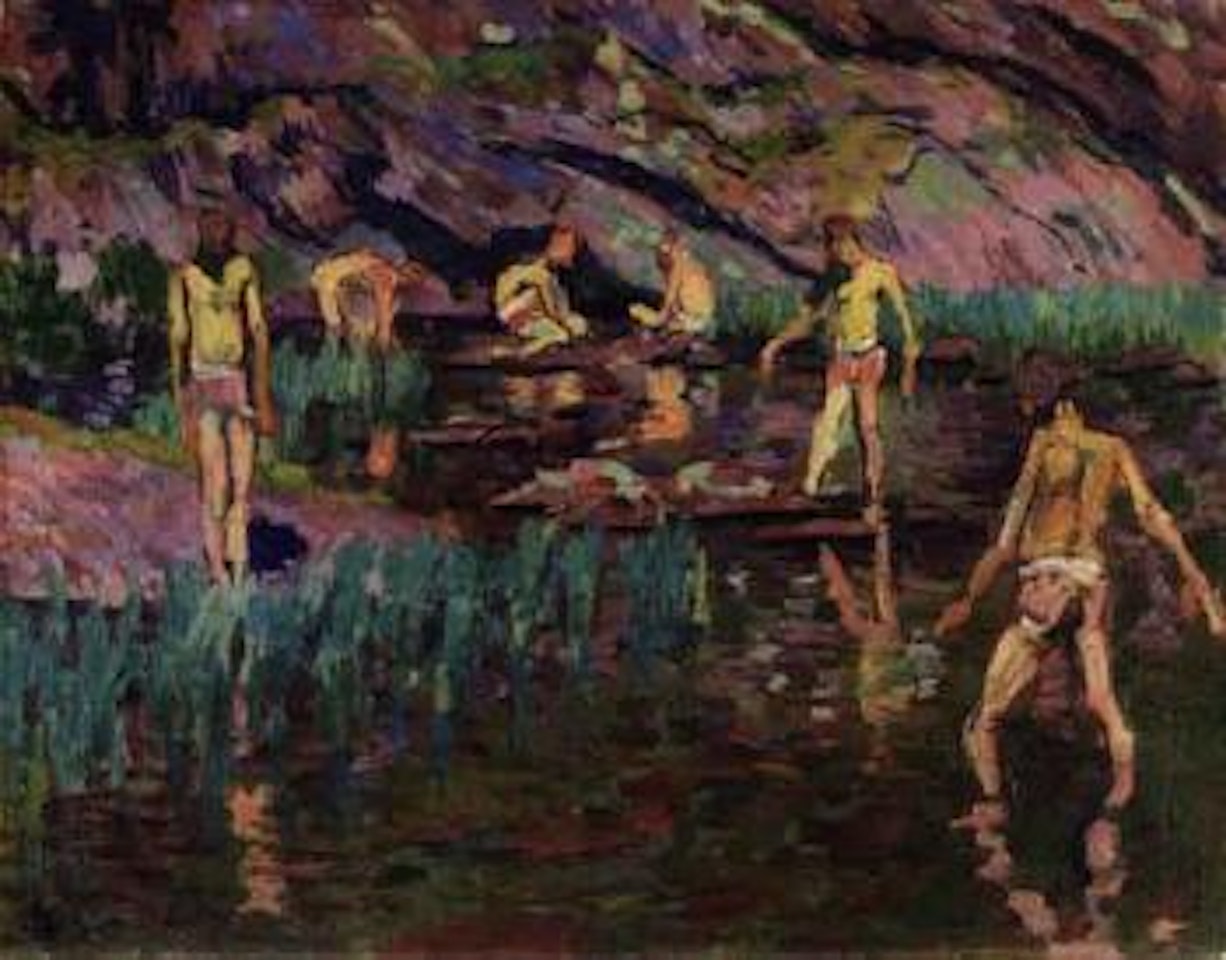 Bathers in Lake Cavloccio, Maloja by Giovanni Giacometti