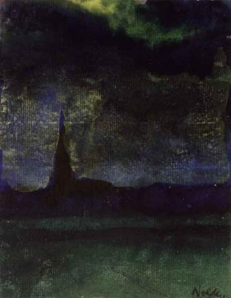 Village scene by night with a church steeple by Emil Nolde