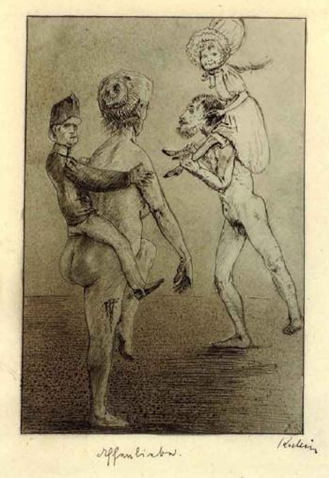 Apes carrying people on their backs by Alfred Kubin