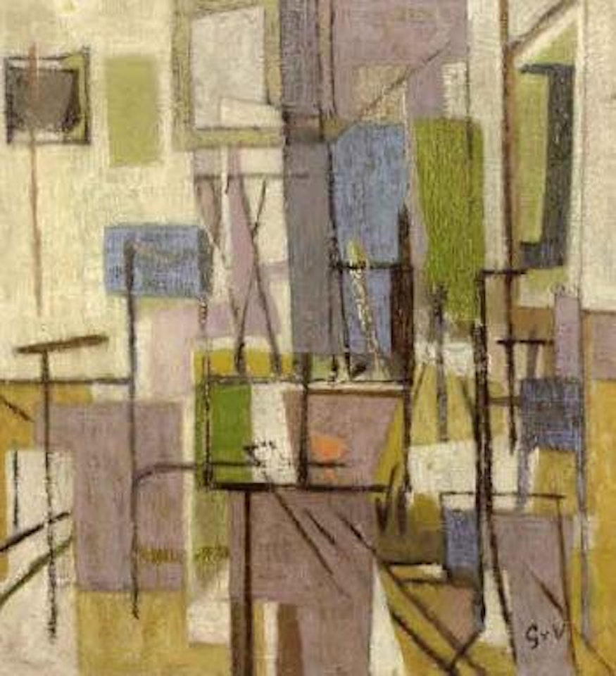 Untitled, blue, green, mauve and yellow composition by Geer van Velde