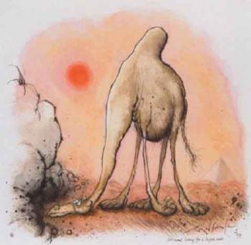 Idiot camel looking for a largish needle by Ronald Searle