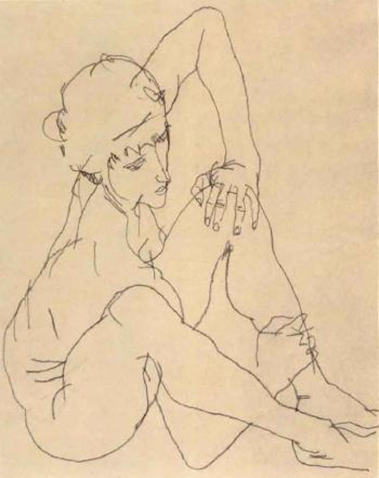 Female nude sitting by Egon Schiele