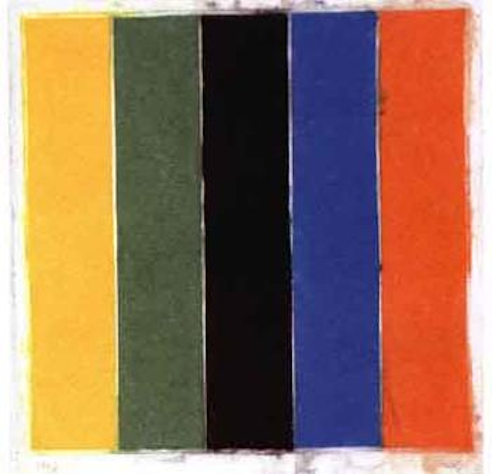 Coloured paper image XIII, yellow, green, black, blue, orange by Ellsworth Kelly
