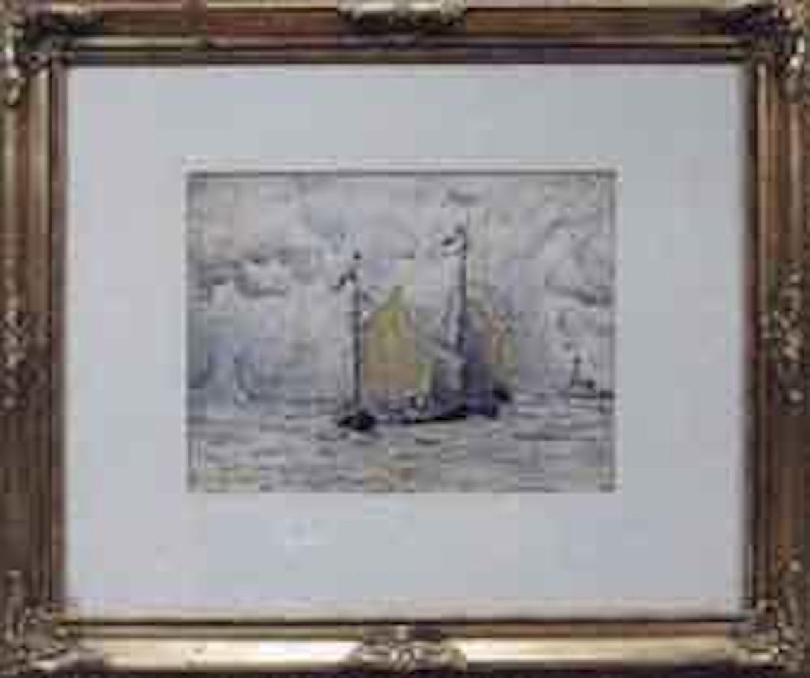 Sail boats in a harbour by Paul Signac