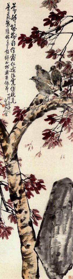 Red leaves and birds by Wang Zhen