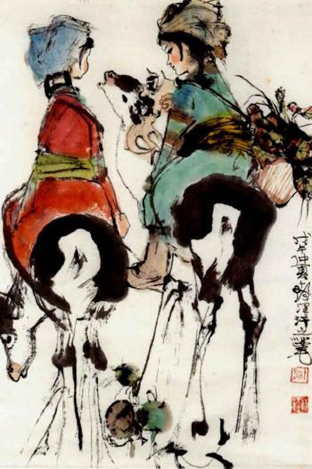 Girls and deer by Cheng Shifa