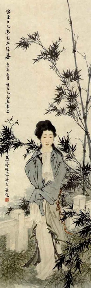 Bamboo and lady by Deng Fen