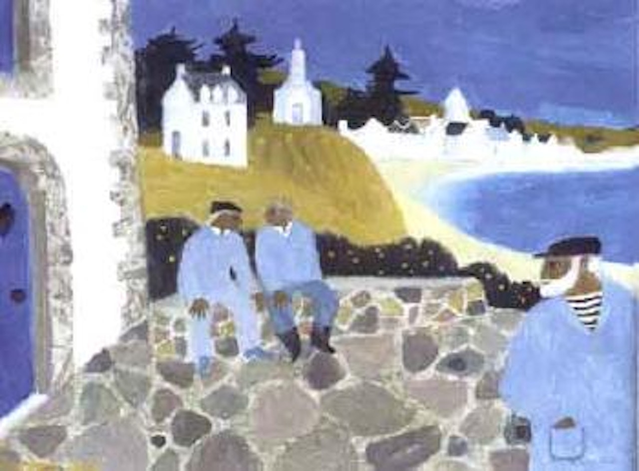 Fishermen on a sea wall in a Mediterranean village by Mary Fedden