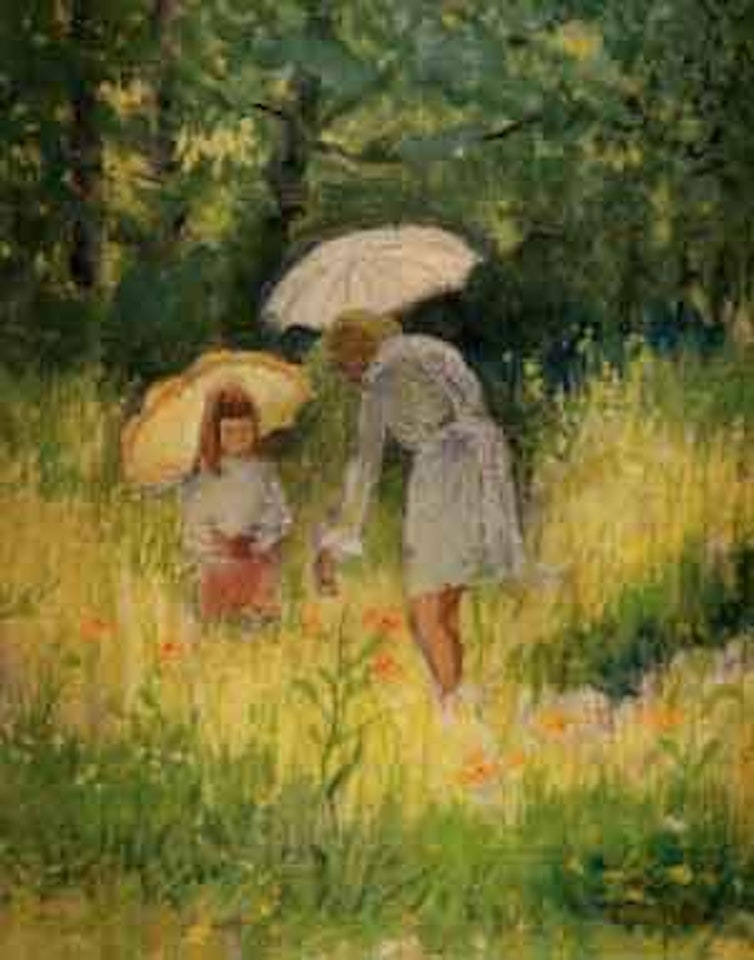 Picking flowers in afternoon light by Joseph Raphael