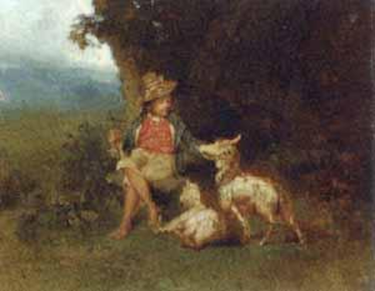 Herder with a goat and kid in a landscape by Wilhelm Kray