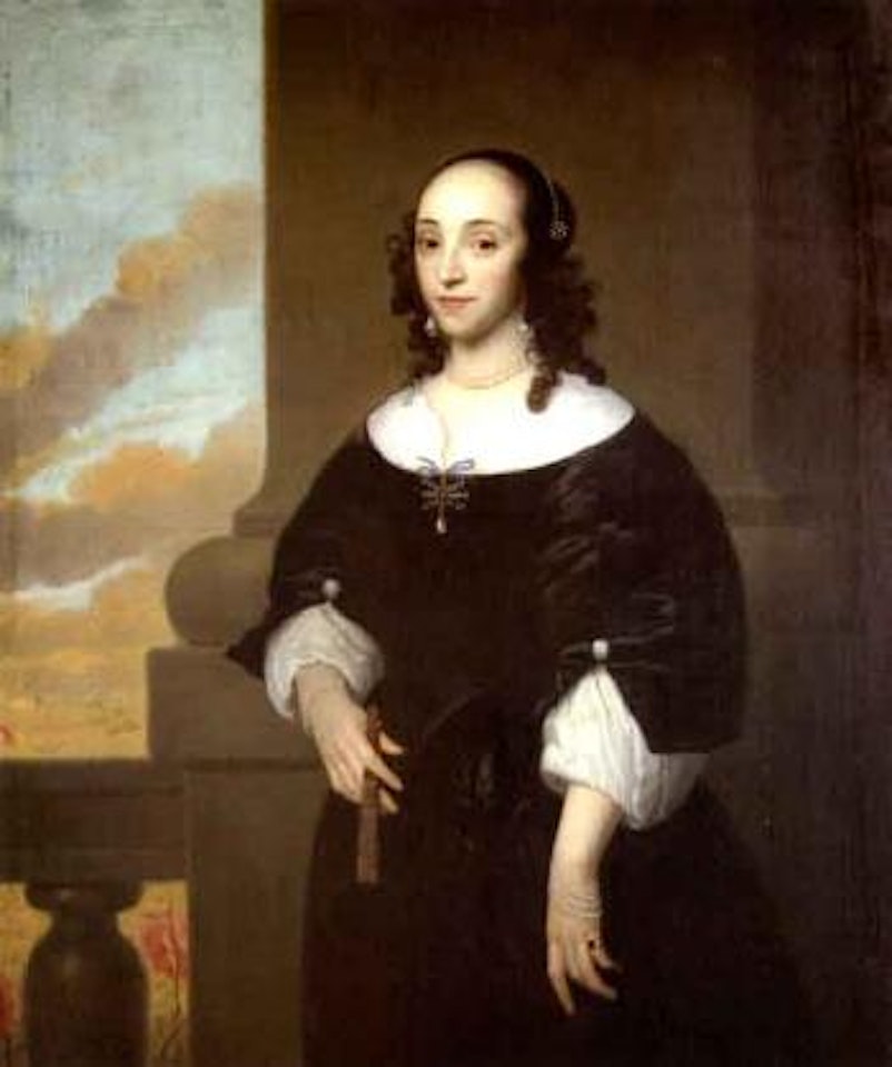 Portrait de dame au col blanc et a l'eventail by Dutch School