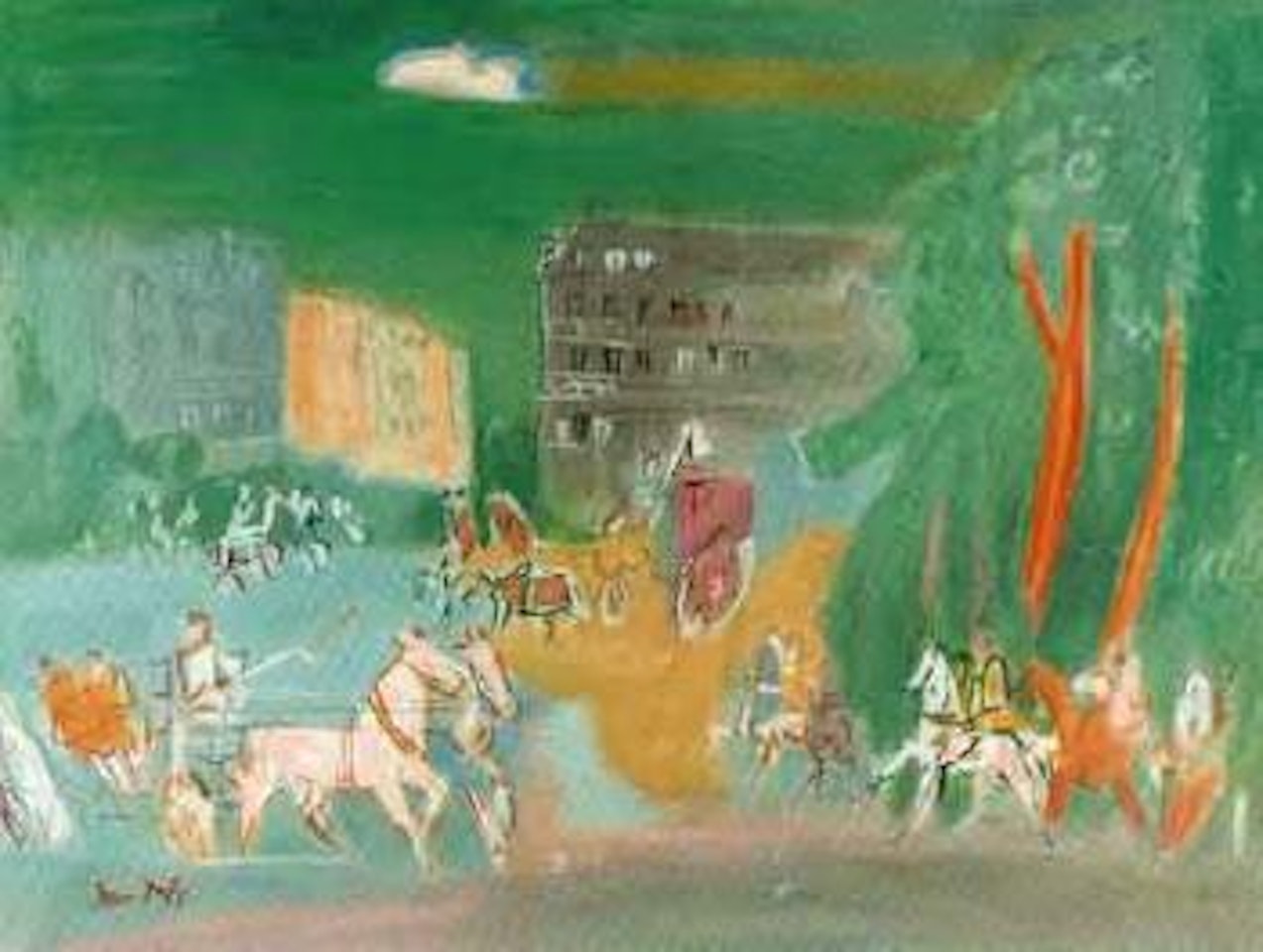 Caleches et cavaliers, vers le Bois de Boulogne by Jean Dufy