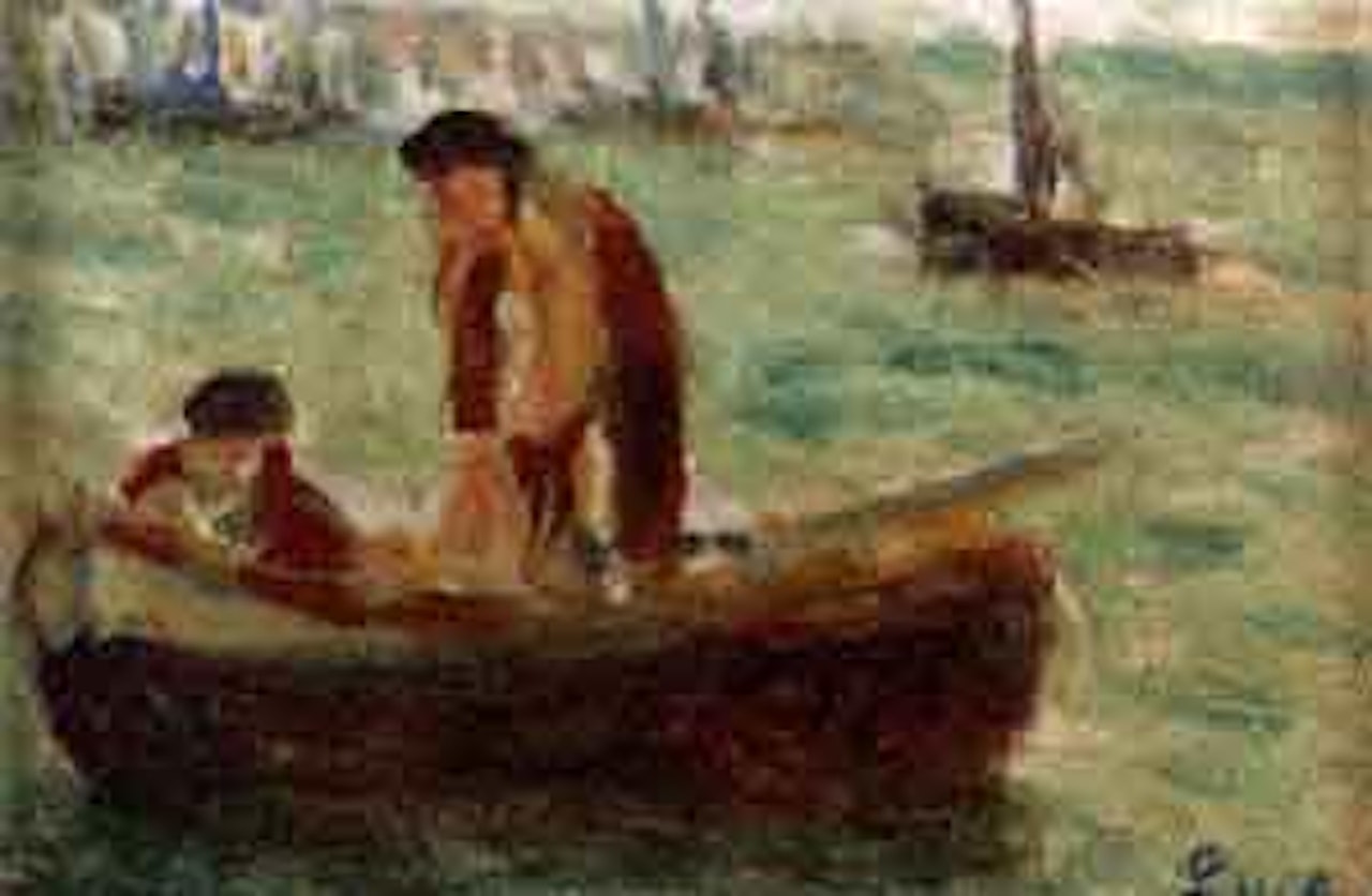 Two fishermen in a boat by Maximilien Luce