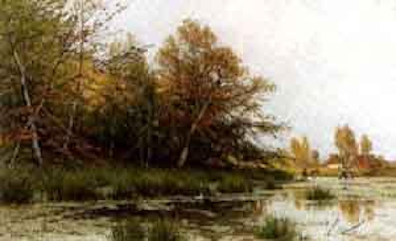 Pastoral landscape with cows and a pond by Walter Moras