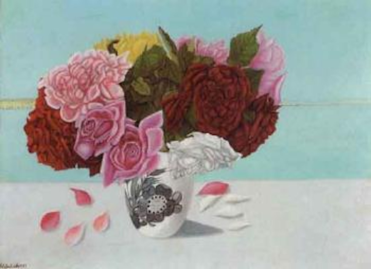 Roses before seascape by Adolf Dietrich