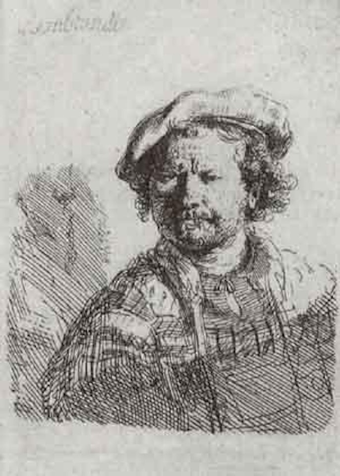 Self portrait wearing flat cap by Attributed to Rembrandt Harmensz van Rijn